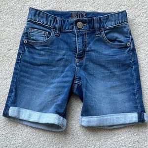 Justice blue jean shorts, size 14 slim